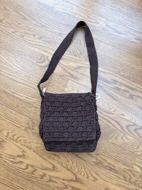 The Sak Dark Brown/deep burgundy Handwoven Crochet Crossbody Bag 8”h x 9.5”wide